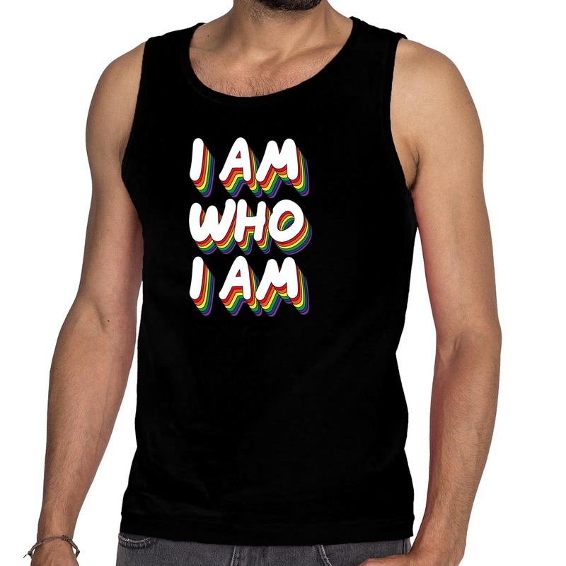 I am who i am gay pride tanktop/mouwloos shirt zwart voor heren Top Merken Winkel